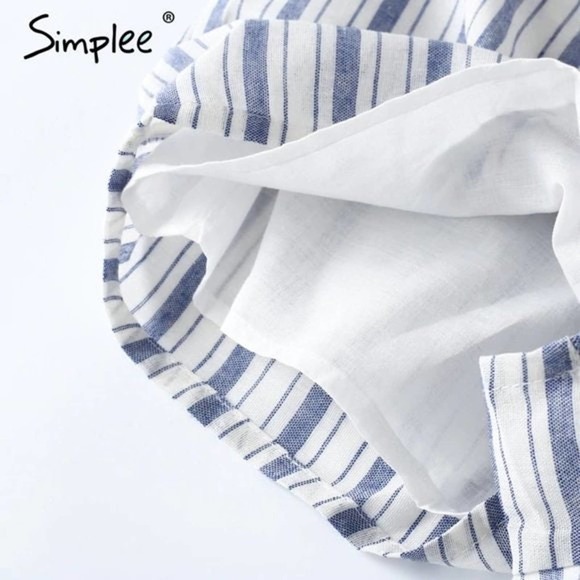 ⤵️🆕 Simplee Sexy off shoulder blue striped jumpsuit - Picture 6 of 10